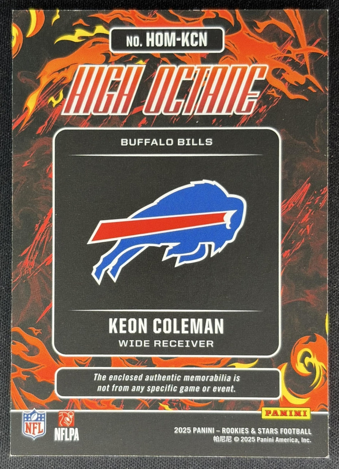 Keon Coleman 2025 Panini Rookies & Stars High Octane Memorabilia Bills back