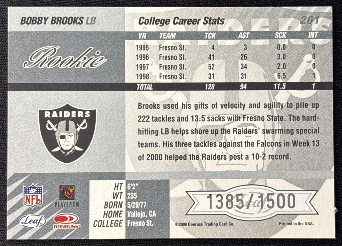 Neil Rackers 2000 Leaf Limited /1500 Sports Trading Cards