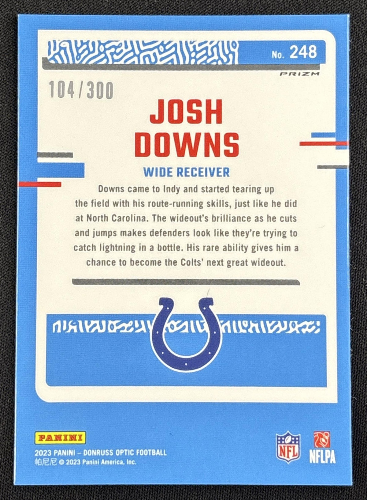 Josh Downs 2023 Panini Donruss Optic Wave Prizm /300 Colts