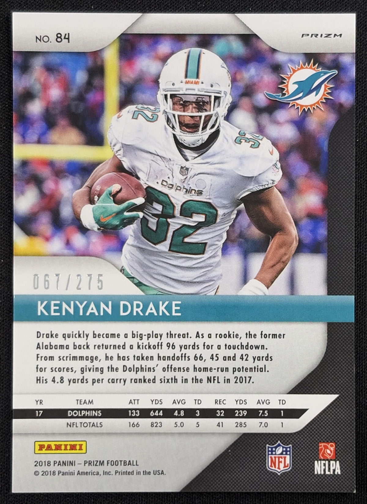 Kenyan Drake 2018 Panini Prizm Hyper /275 Dolphins
