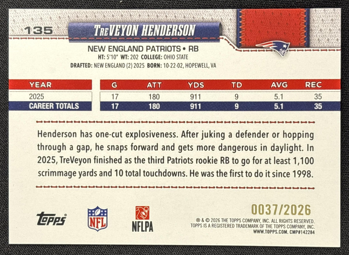 TreVeyon Henderson 2026 Topps Gold /2026 Patriots