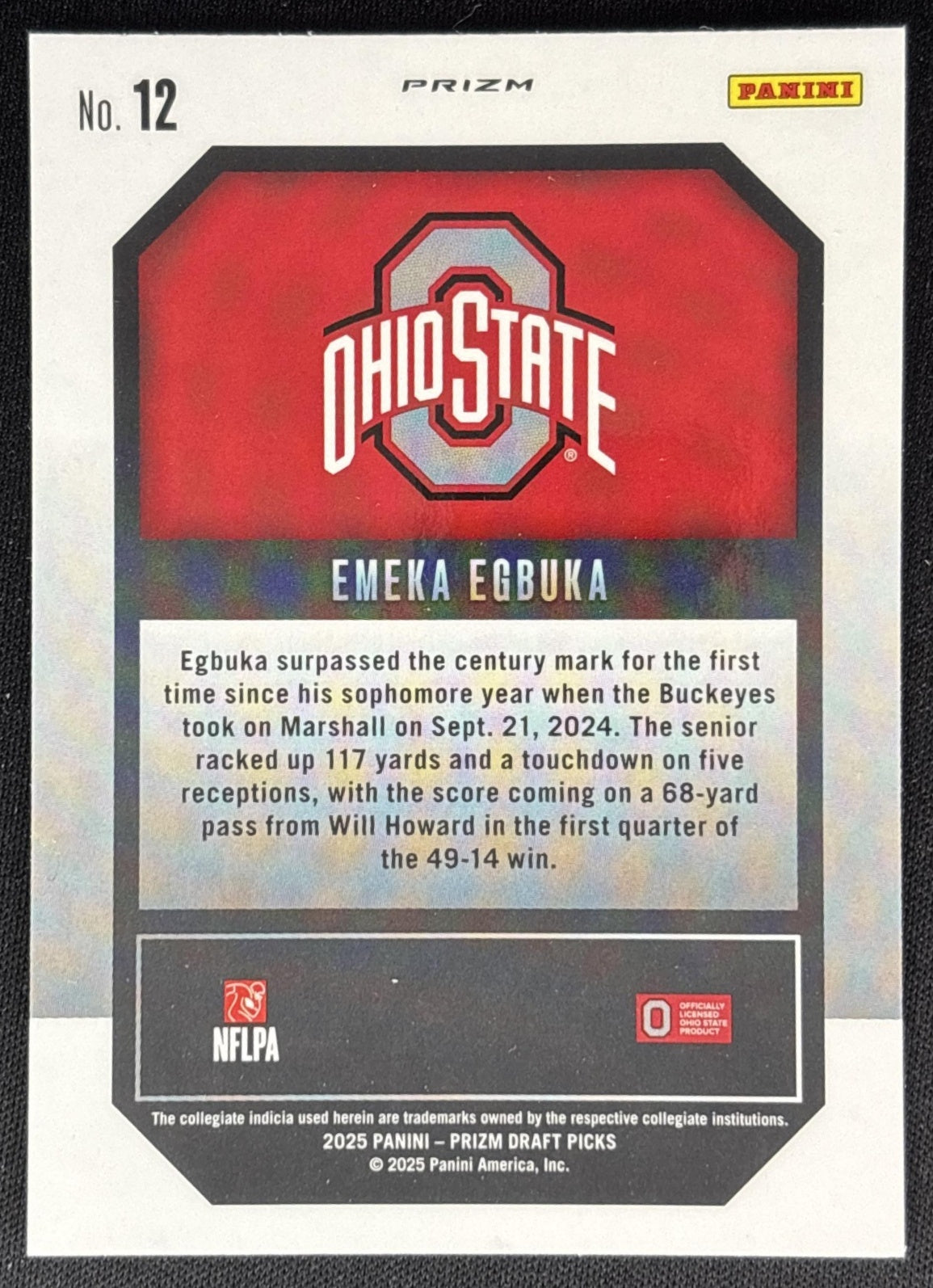 Emeka Egbuka 2025 Panini Prizm Draft Picks New Recruits Red Ice Buckeyes Sports Trading Cards