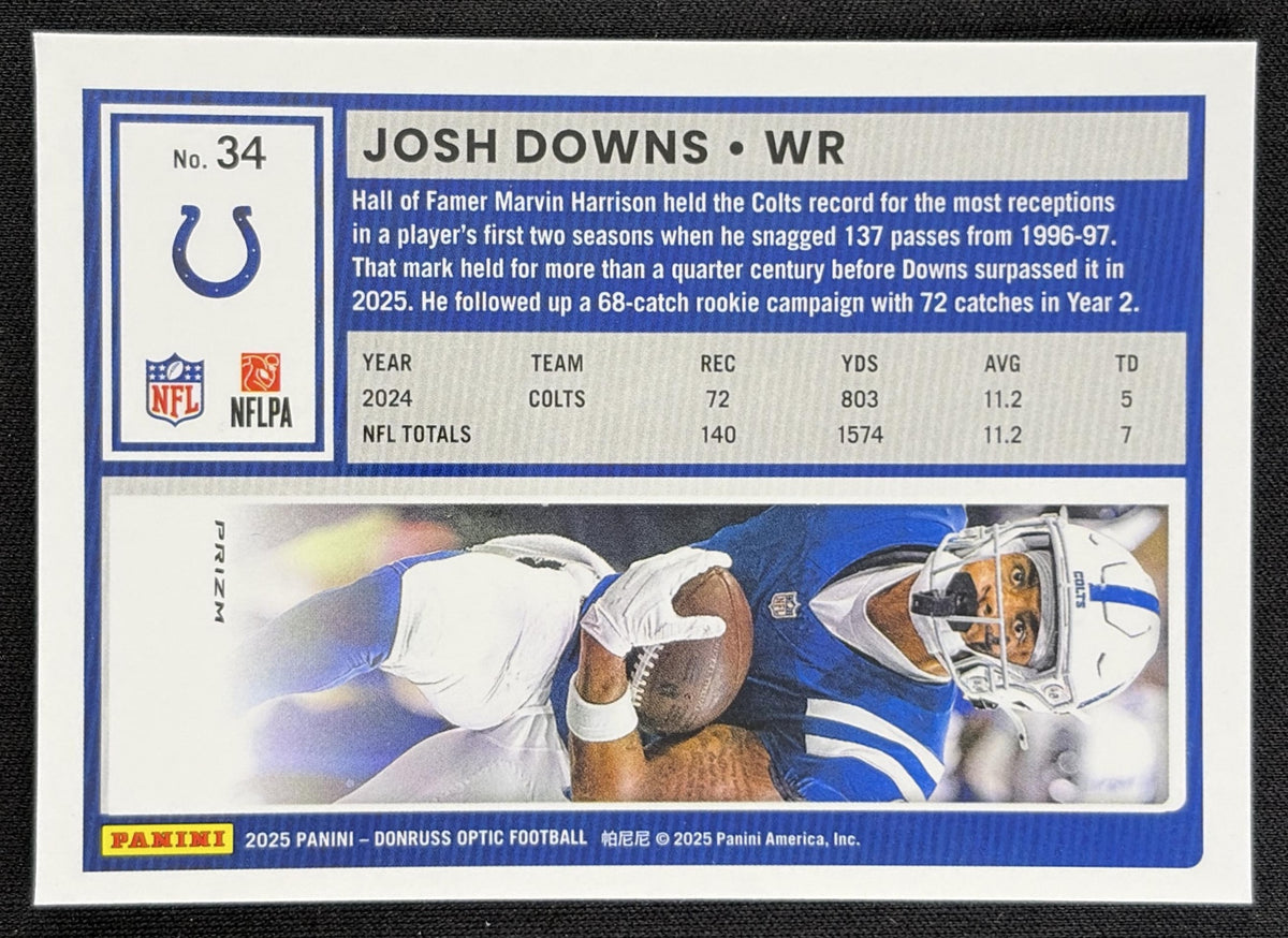 Josh Downs 2025 Panini Donruss Optic Fire Prizm Colts