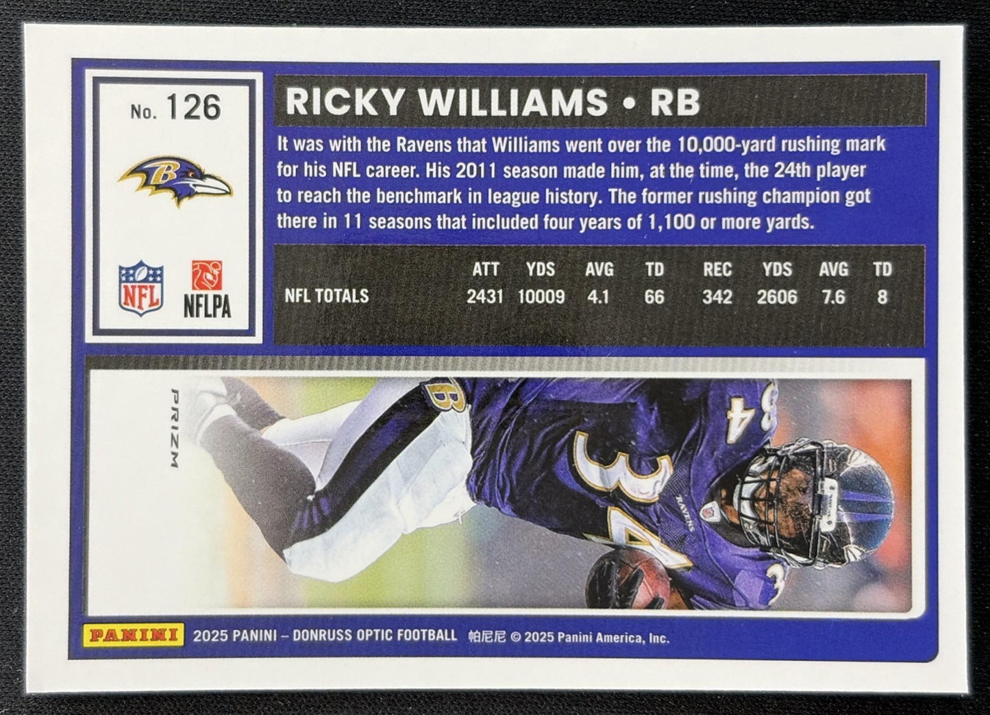 Ricky Williams 2025 Panini Donruss Optic Stars Prizm Ravens Football