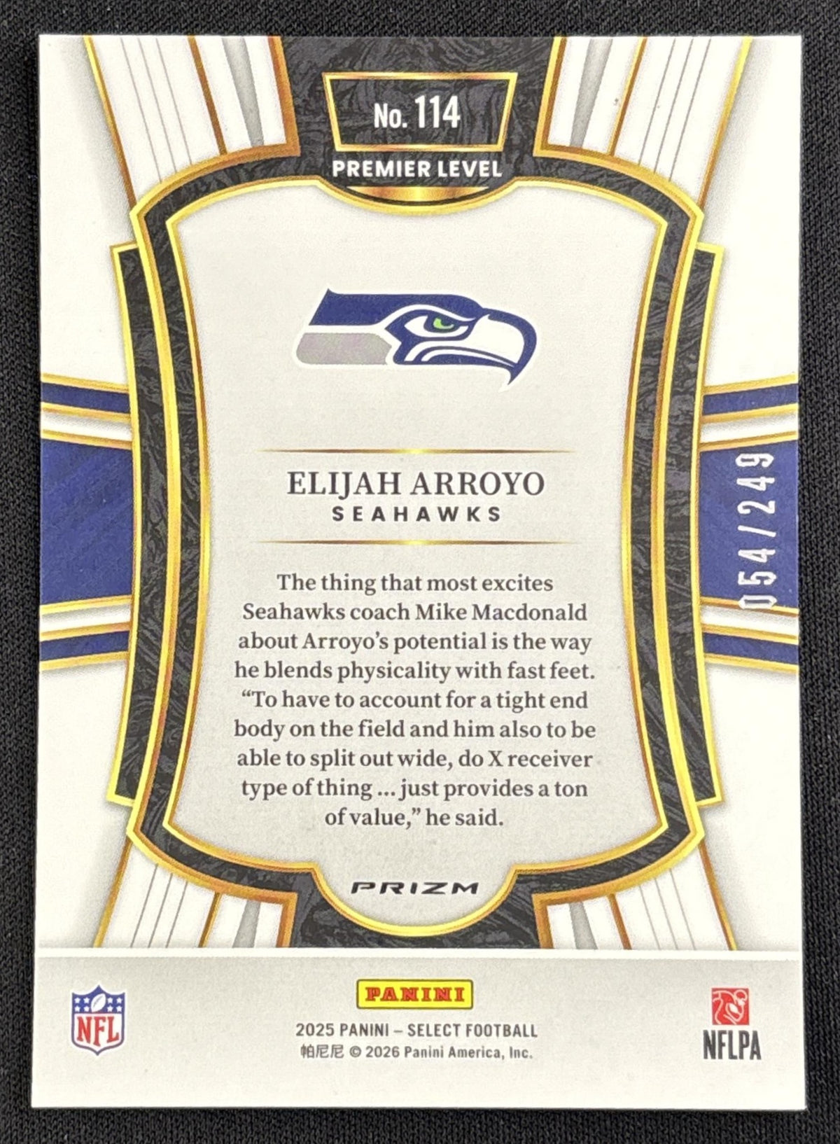 Elijah Arroyo 2025 Panini Select Premier Level Red Prizm Shock /249 Seahawks