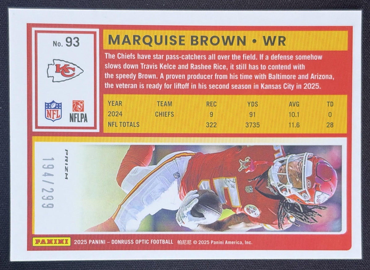 Marquise Brown 2025 Panini Donruss Optic Orange Prizm /299 Chiefs