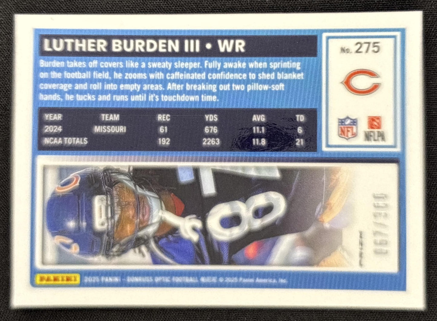 Luther Burden III 2025 Panini Donruss Optic Rated Rookie Holo Prizm Bears