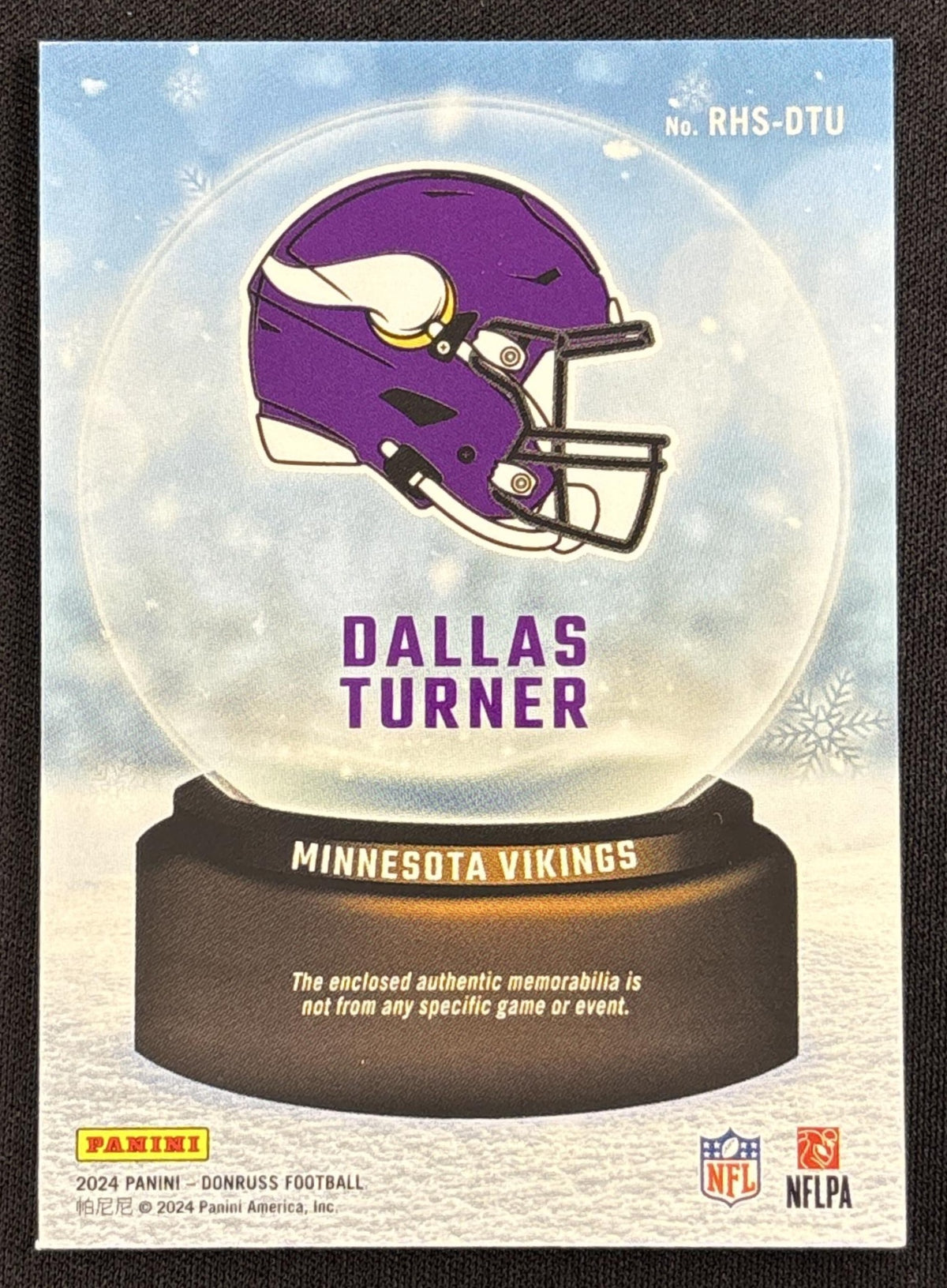 Dallas Turner 2024 Panini Donruss Rookie Holiday Sweater Vikings