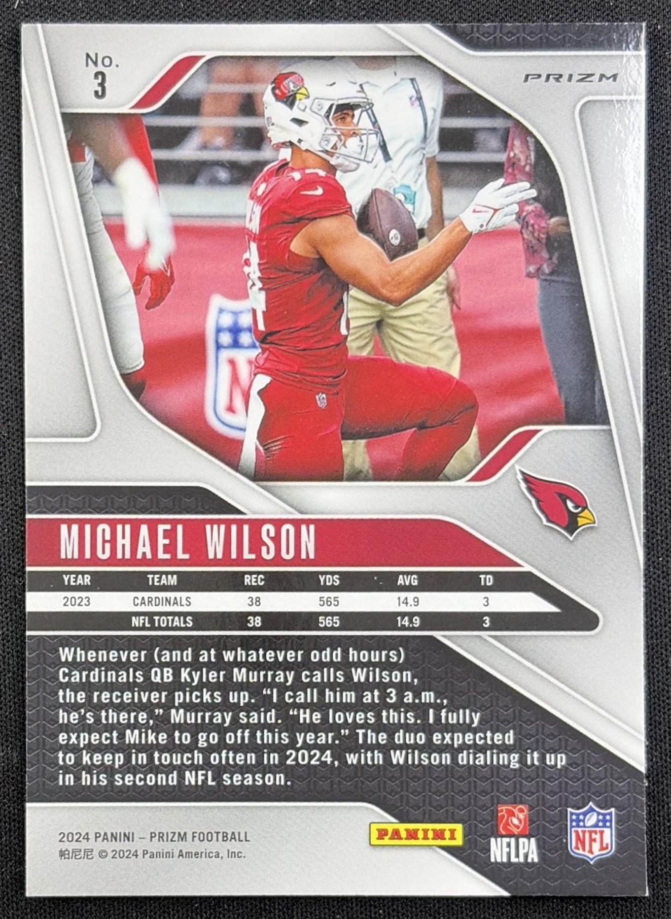 Michael Wilson 2024 Panini Prizm Silver Cardinals back