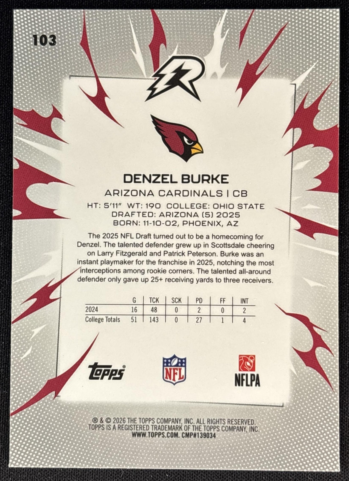 Denzel Burke 2025 Topps Resurgence Cardinals Sports Trading Cards