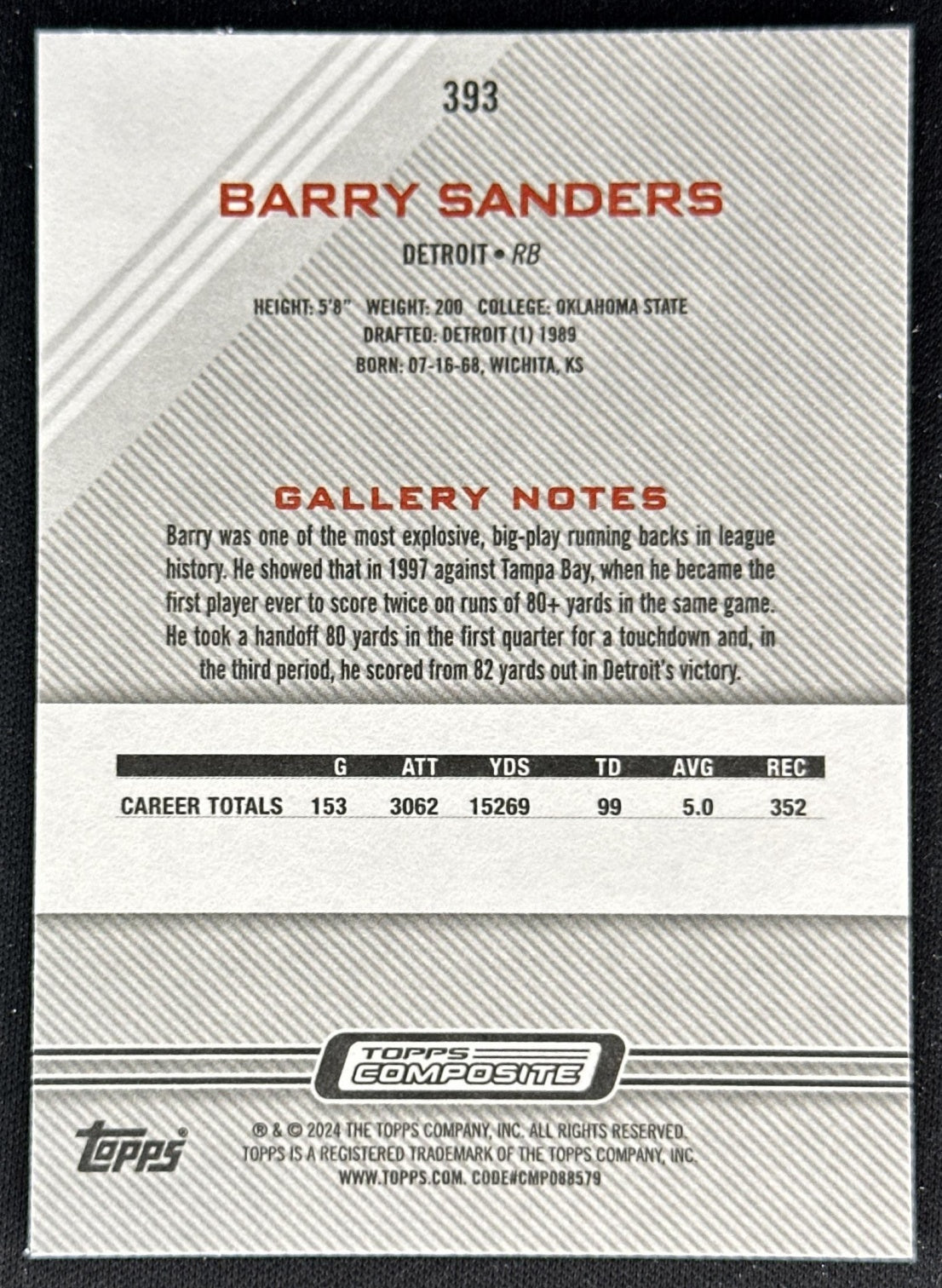 Barry Sanders 2023 Topps Composite Lions back