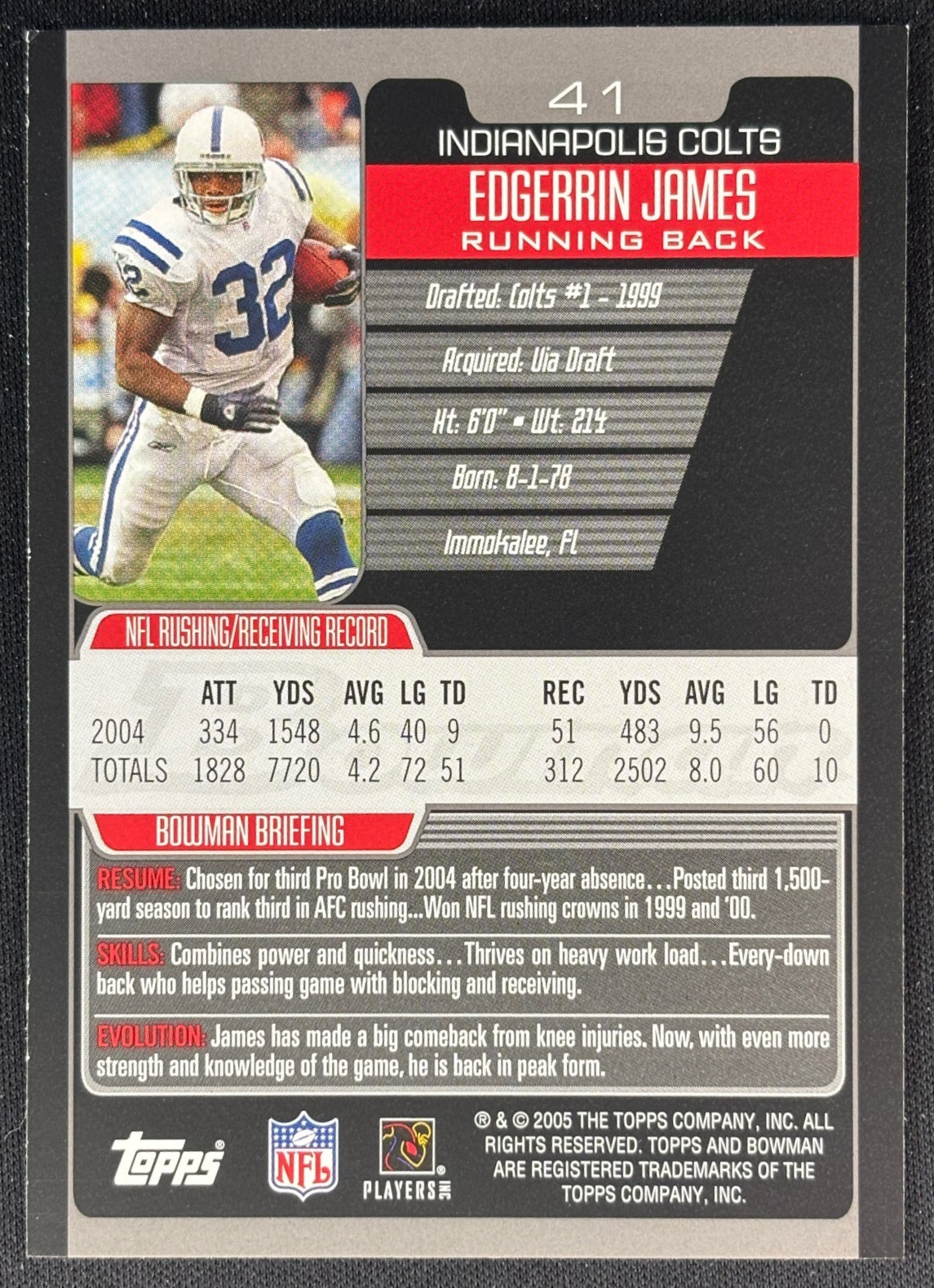 Edgerrin James 2005 Bowman Colts Sports Trading Cards
