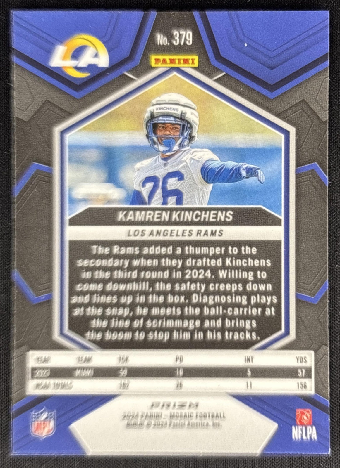 Kamren Kinchens 2024 Panini Mosaic Green Prizm Rams Sports Trading Card
