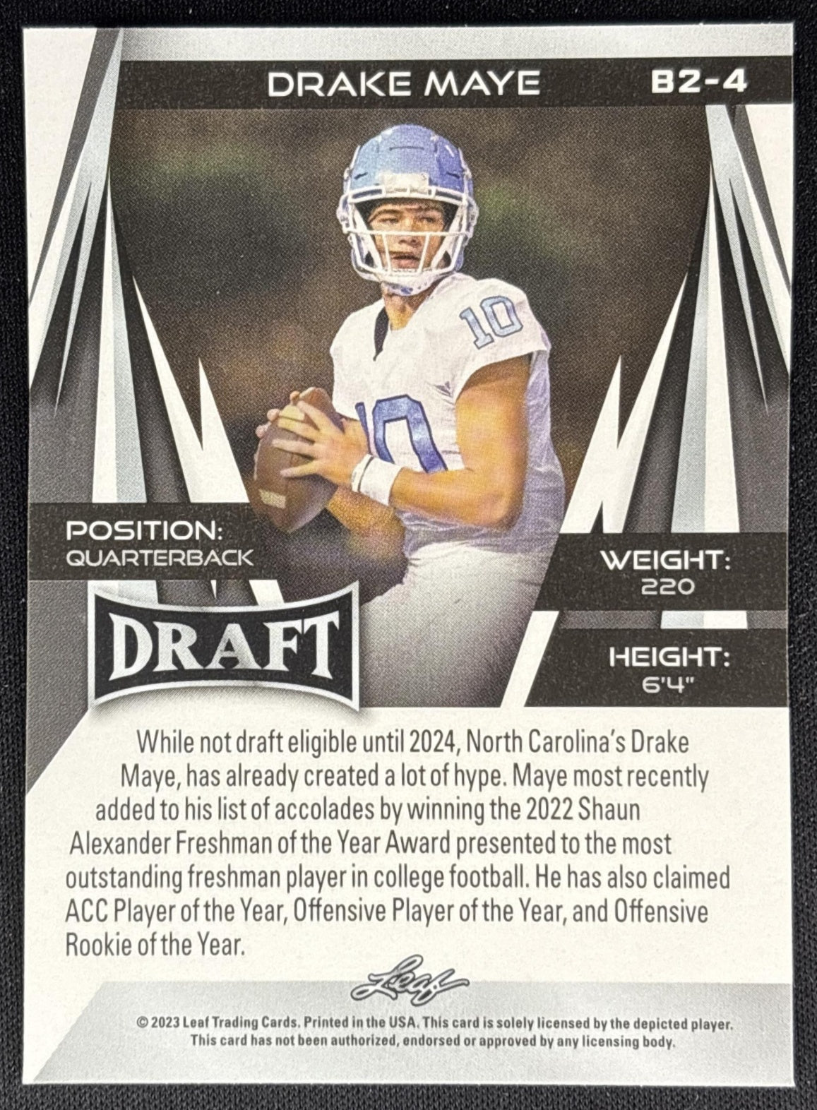 Drake Maye 2023 Leaf Draft V2 Blue Tar Heels