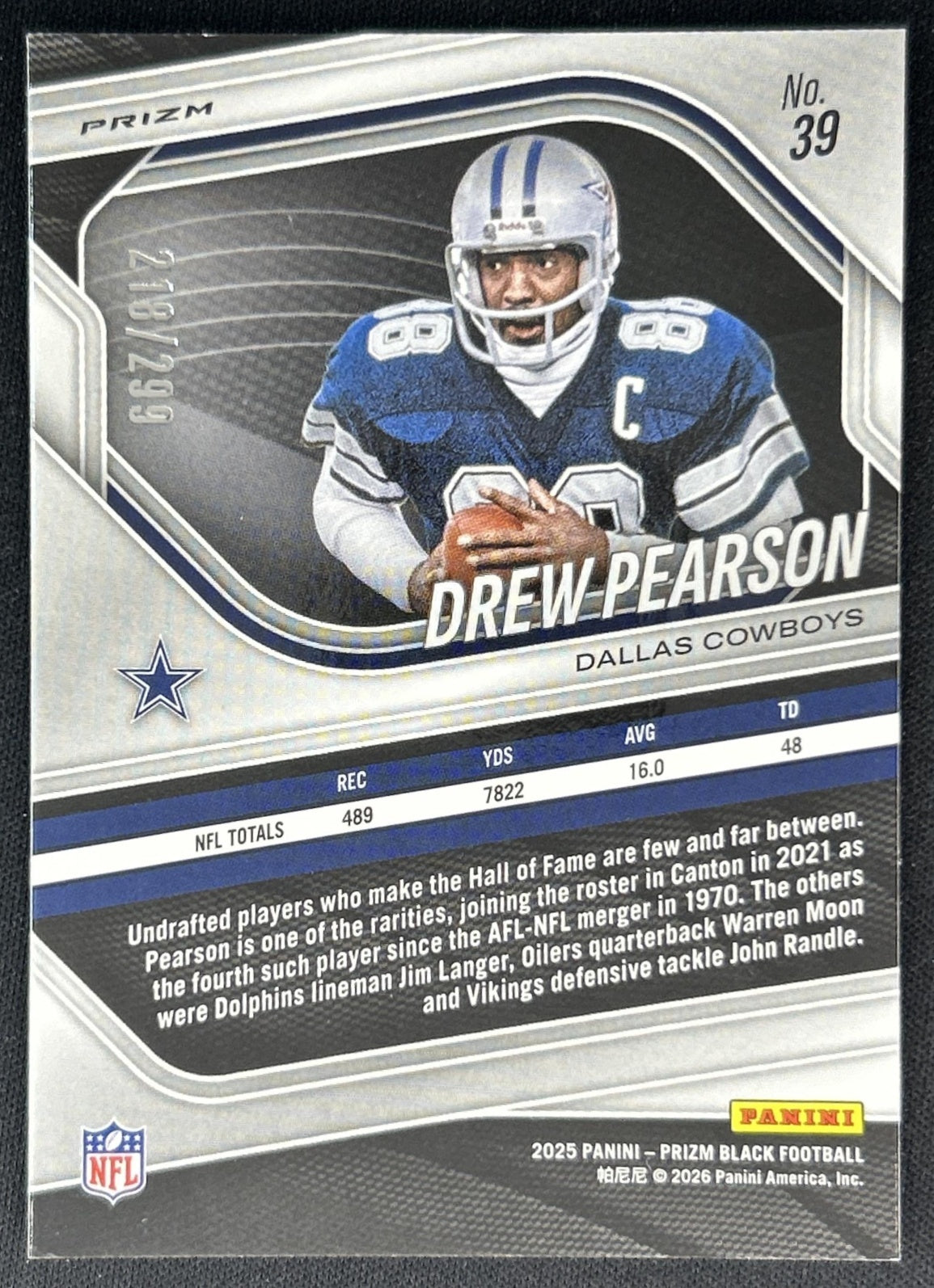 Drew Pearson 2025 Panini Prizm Black Red /299 Cowboys Back