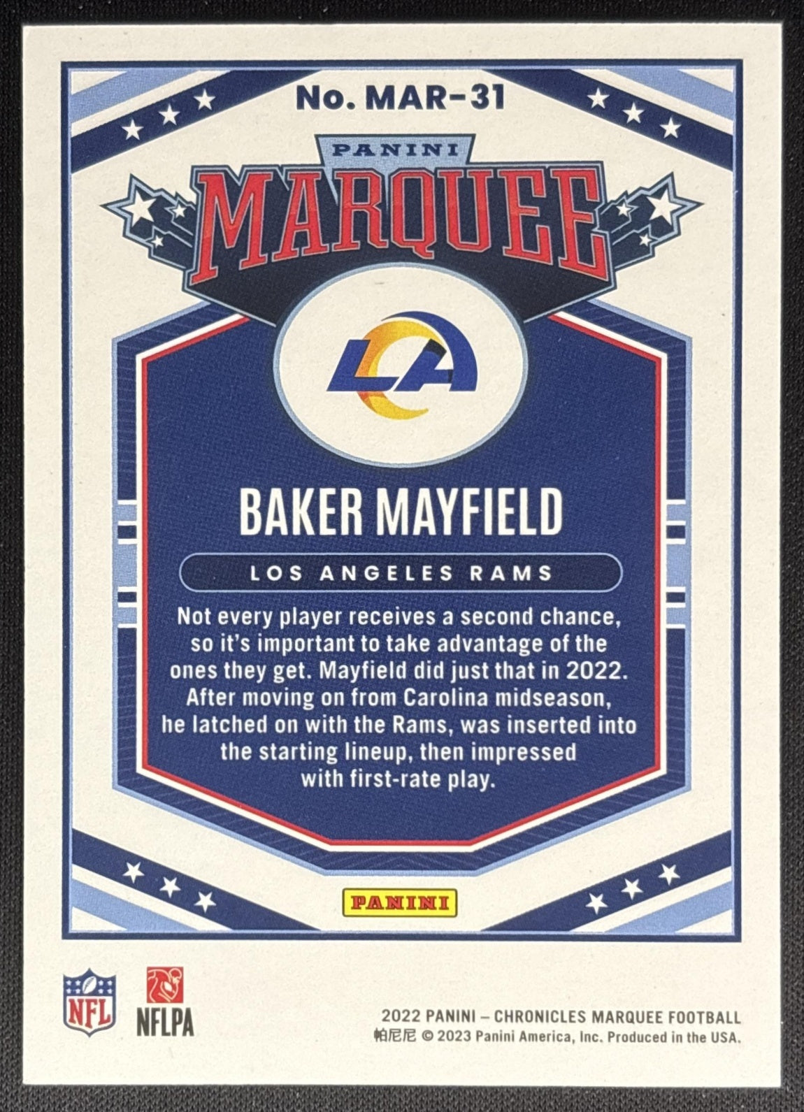 Baker Mayfield 2022 Panini Chronicles Marquee Pink /199 Rams Sports Trading Card