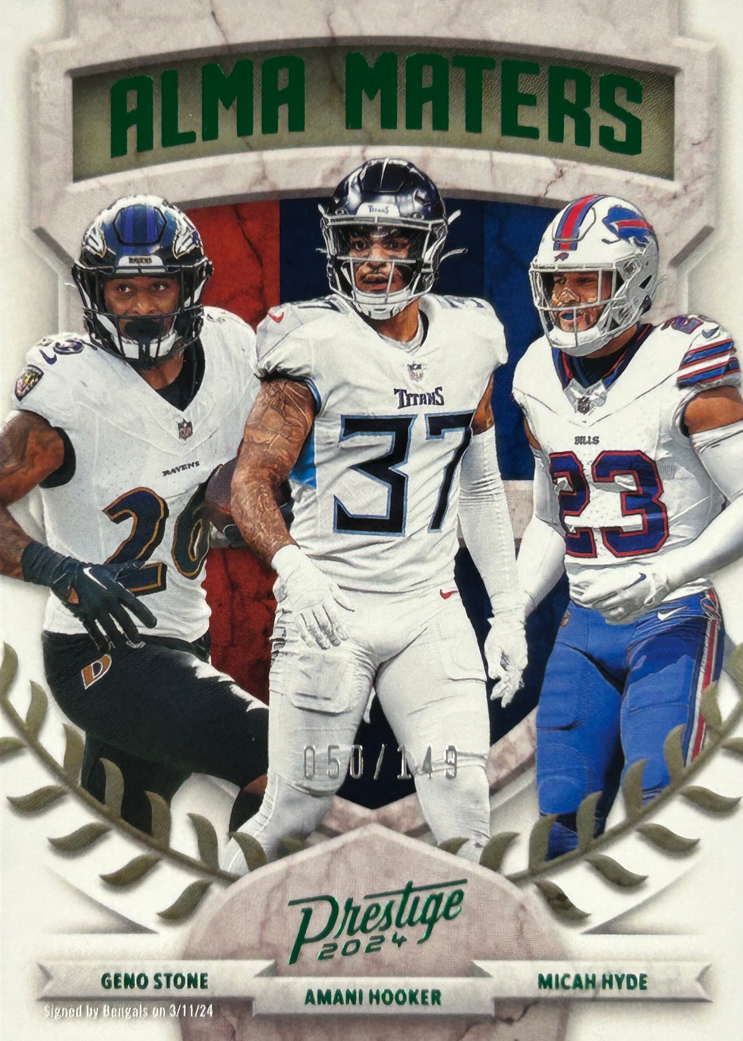 Amani Hooker Geno Stone Micah Hyde Alma Maters /149 Ravens Titans Bills