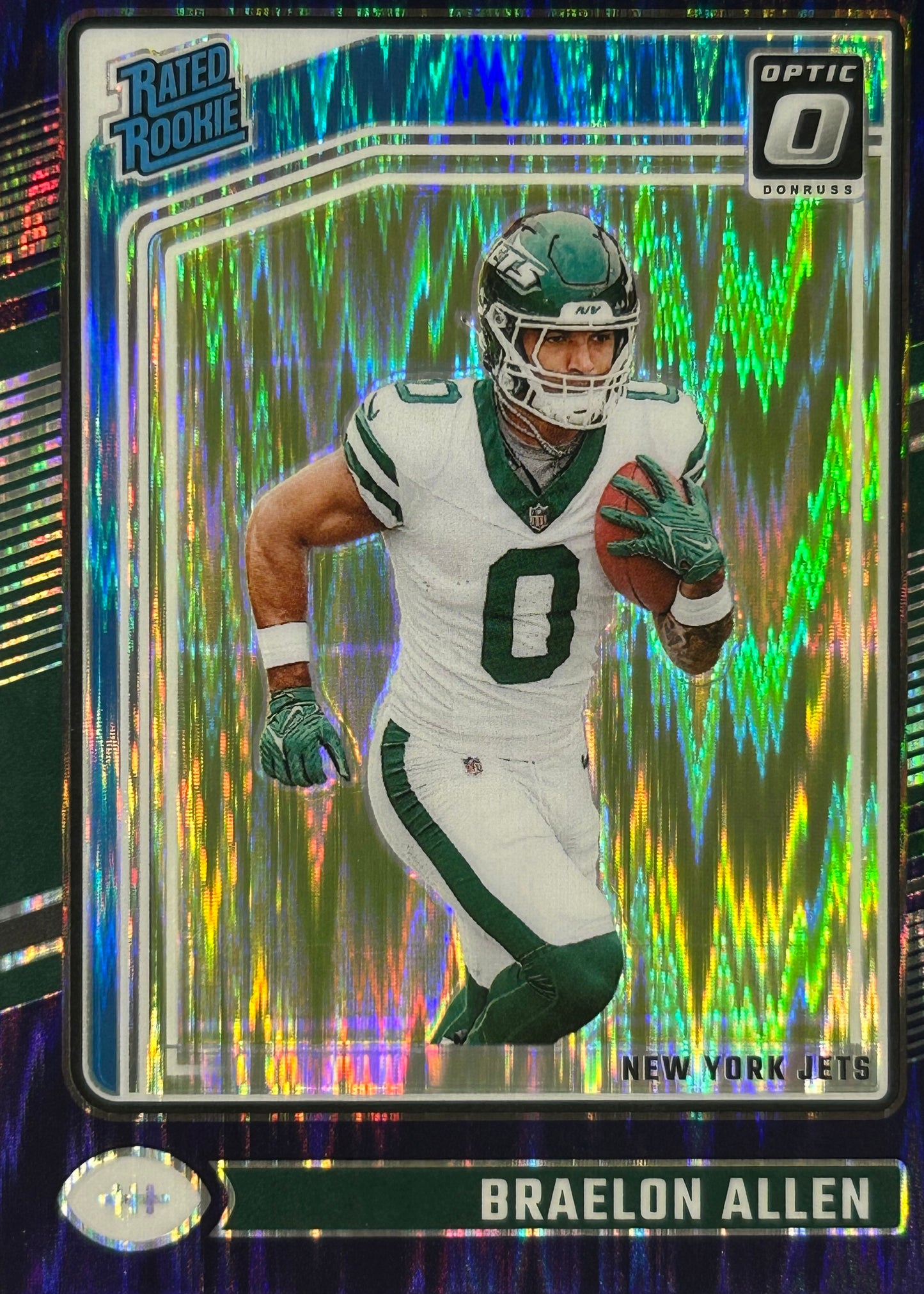 Braelon Allen Optic Purple Shock Rookie Jets Sports Card