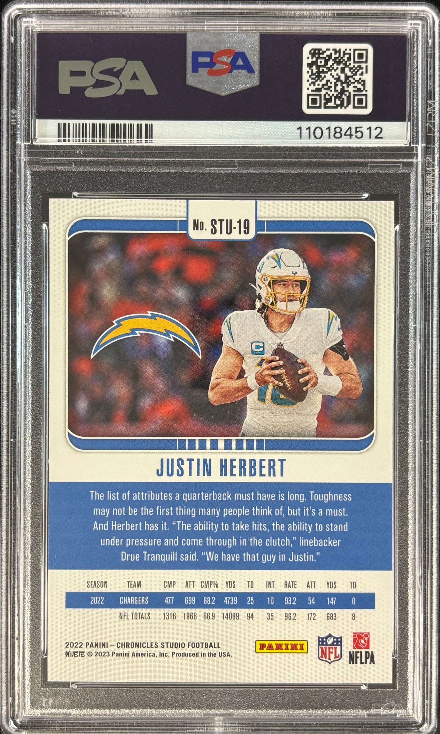 Justin Herbert 2022 Chronicles Studio Red /99 PSA 10 Chargers