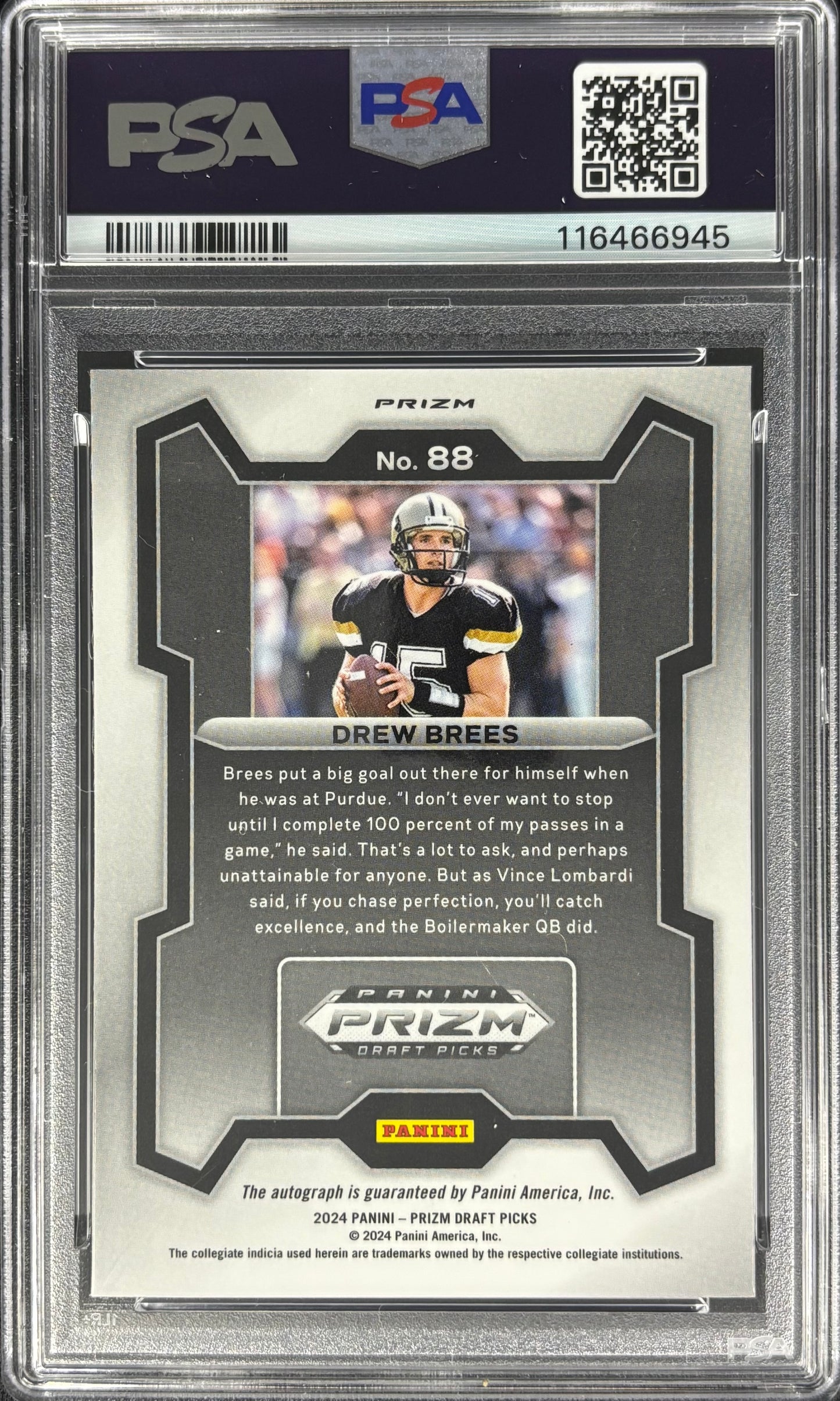 Drew Brees 2024 Prizm Draft Auto PSA 10 Saints