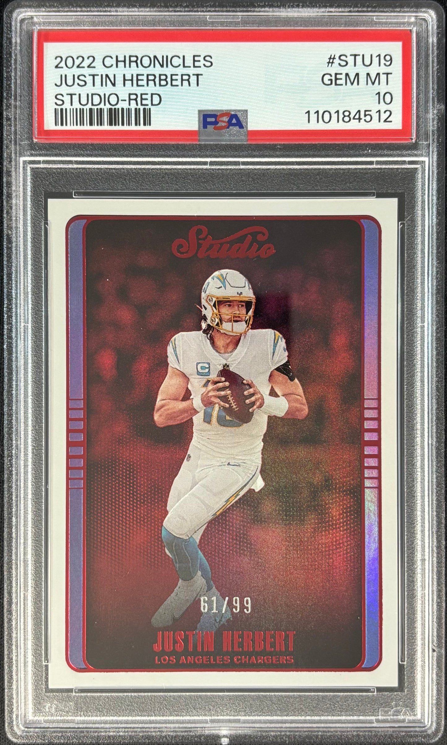 Justin Herbert 2022 Chronicles Studio Red /99 PSA 10 Chargers