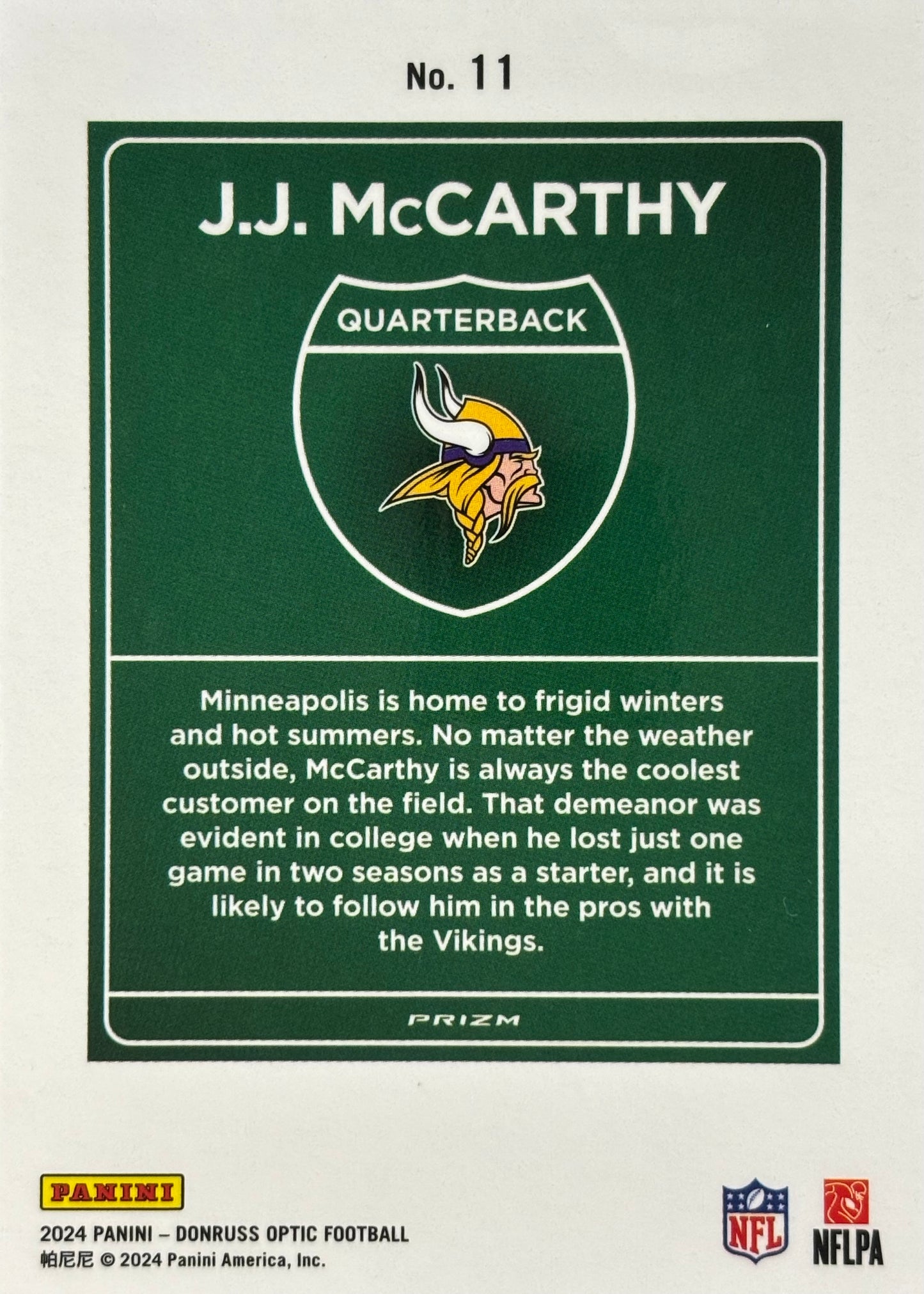 JJ McCarthy Optic Downtown! Rookie Vikings