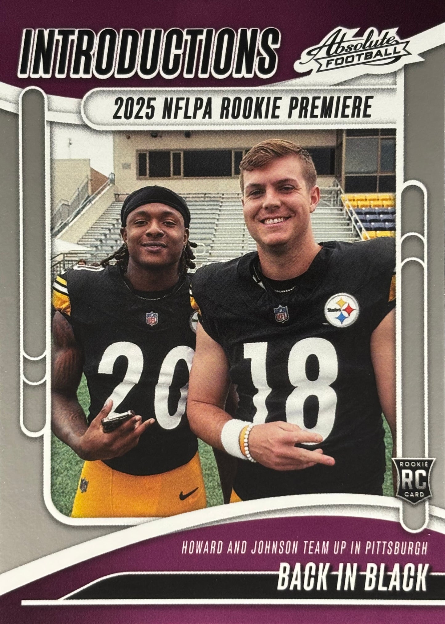 Kaleb Johnson Will Howard Back in Black Introductions Rookie Steelers Sports Card