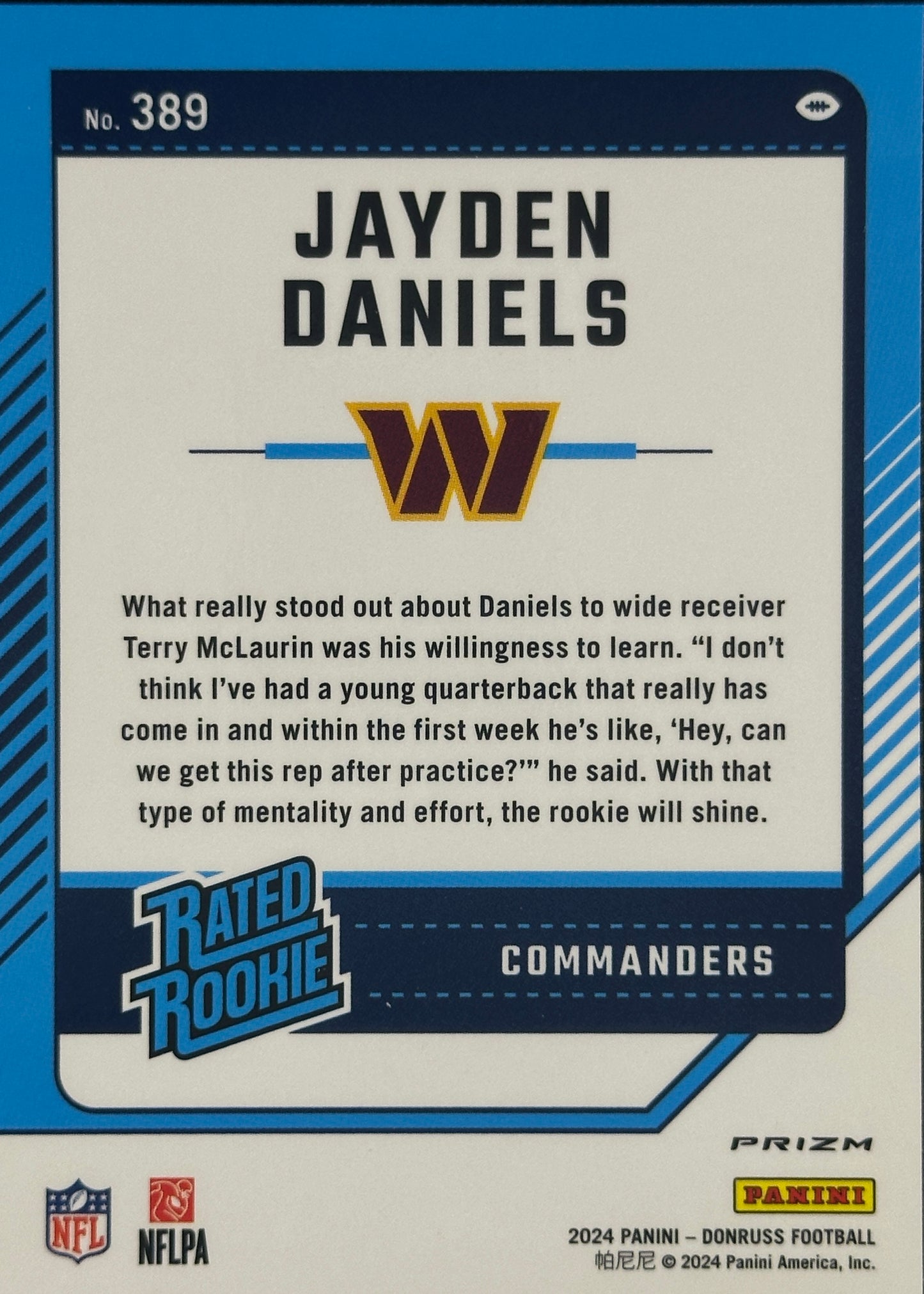 Jayden Daniels Donruss Optic Holo Preview Rated Rookie (print line) Commanders