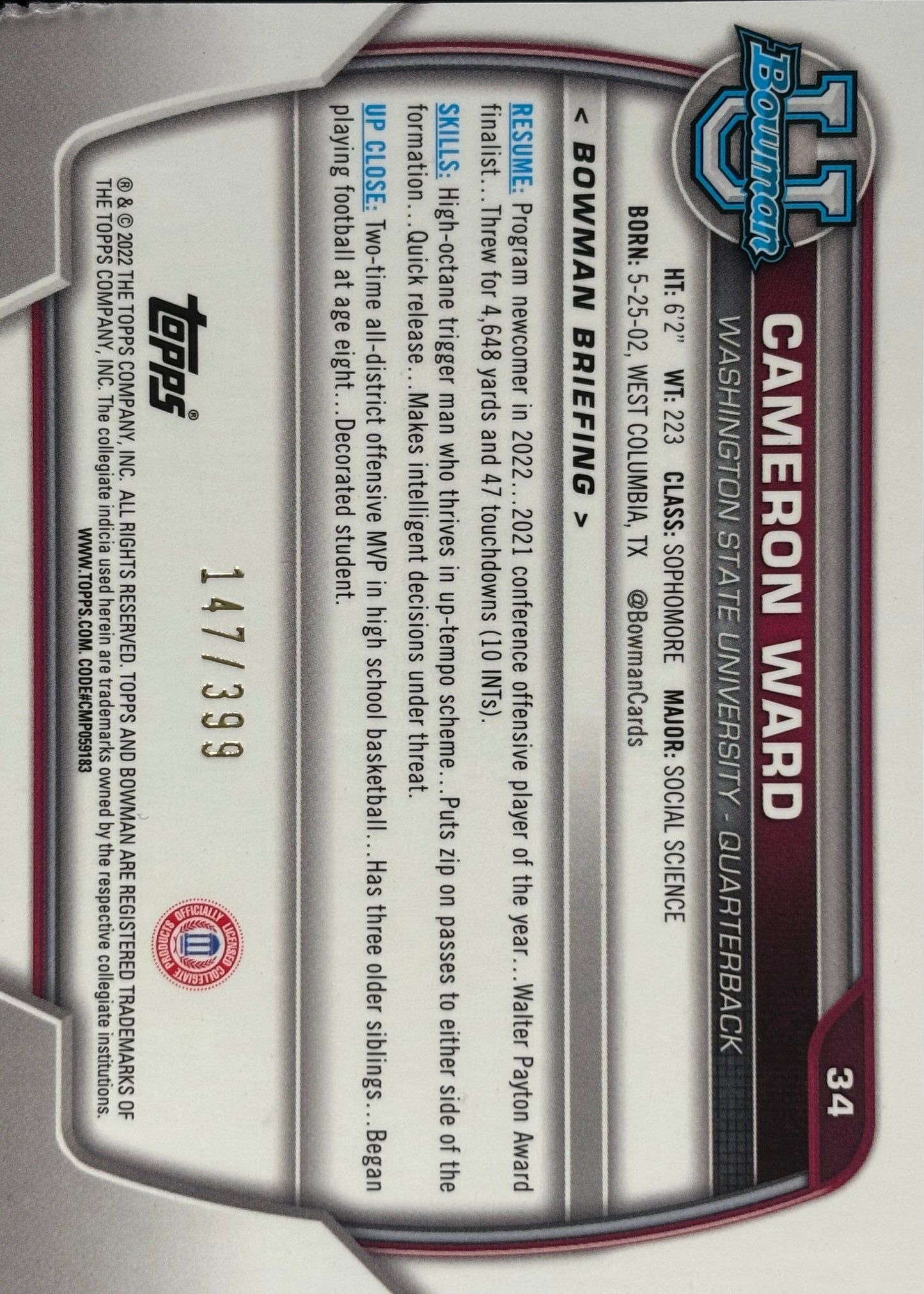 *Damaged* Cam Ward Bowman U Chrome /399 Titans