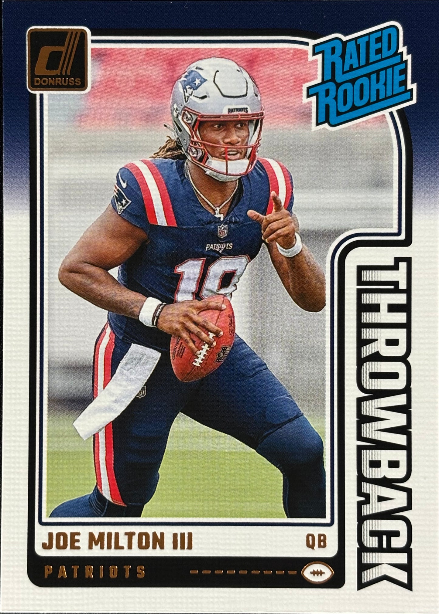 Joe Milton Donruss Throwback Rated Rookie Patriots