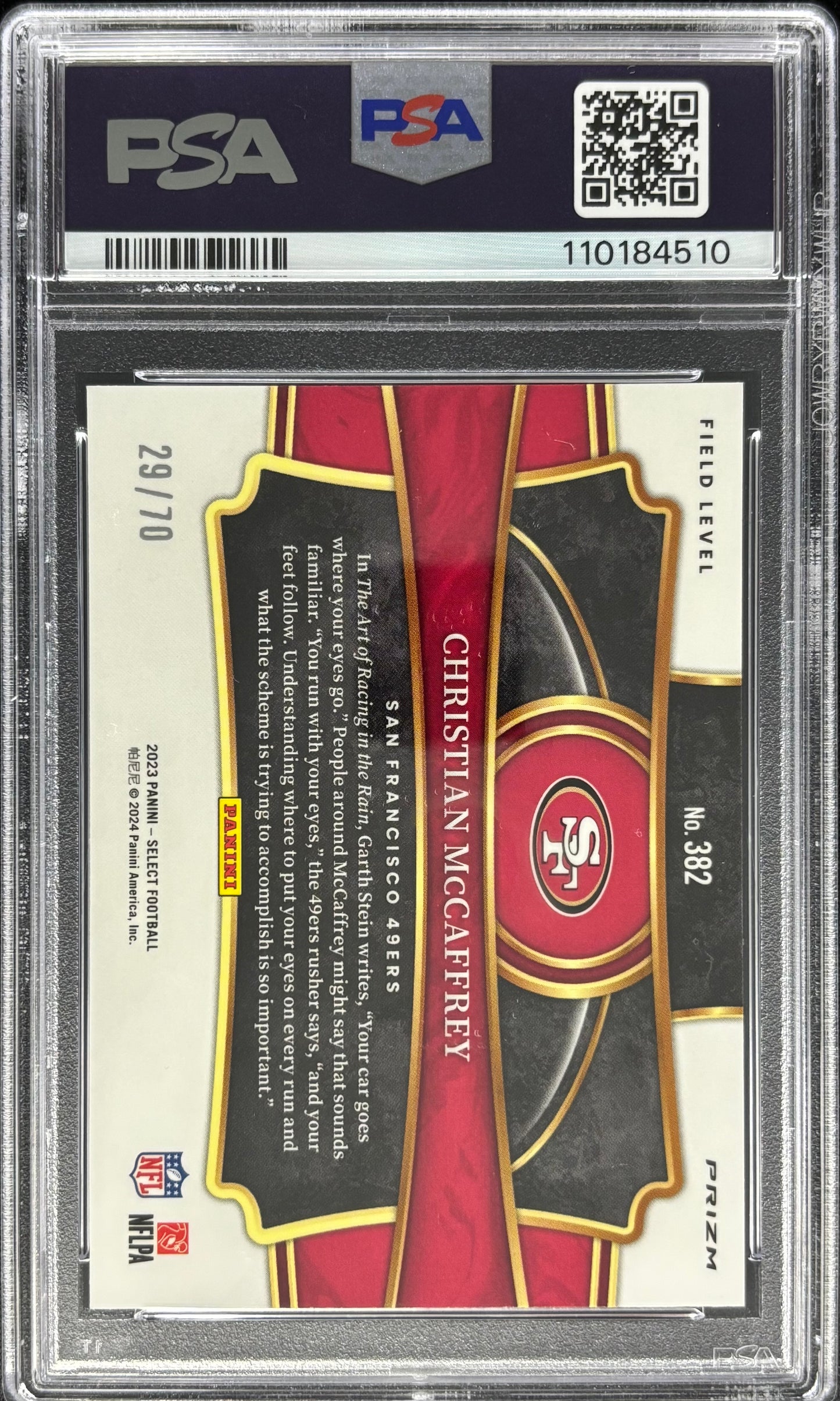 Christian McCaffrey 2023 Select Dragon Scale /70 PSA 10 Field Level 49ers