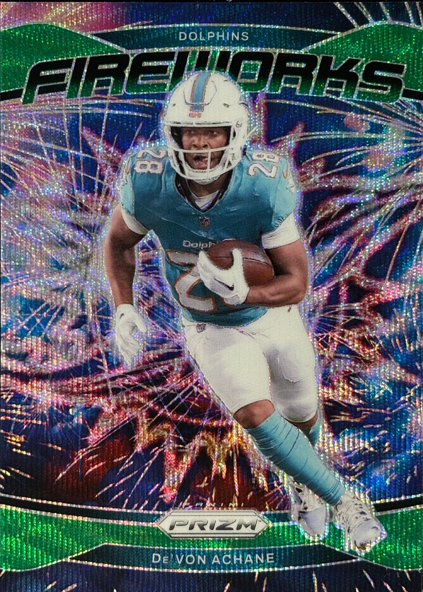 De’Von Achane Prizm Fireworks Green Wave Dolphins