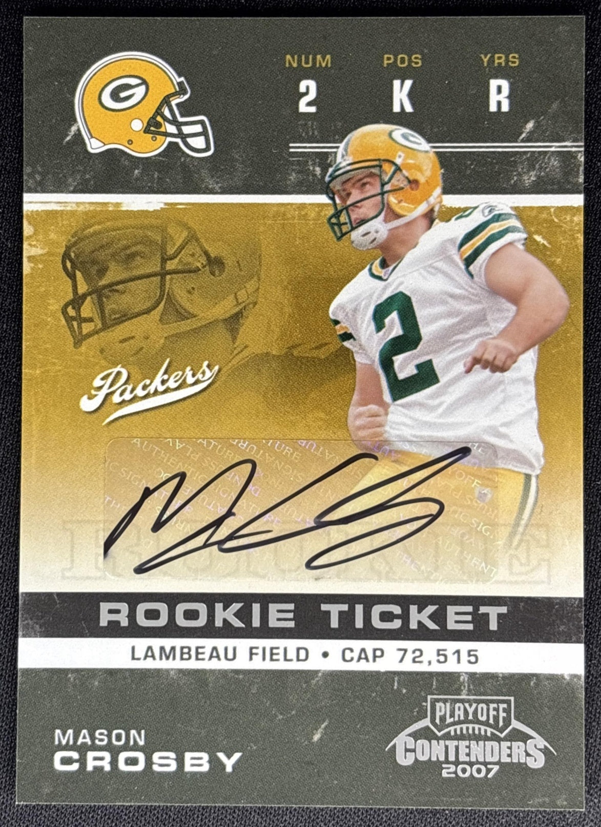 Mason Crosby 2007 Playoff Contenders Rookie Ticket Auto Packers