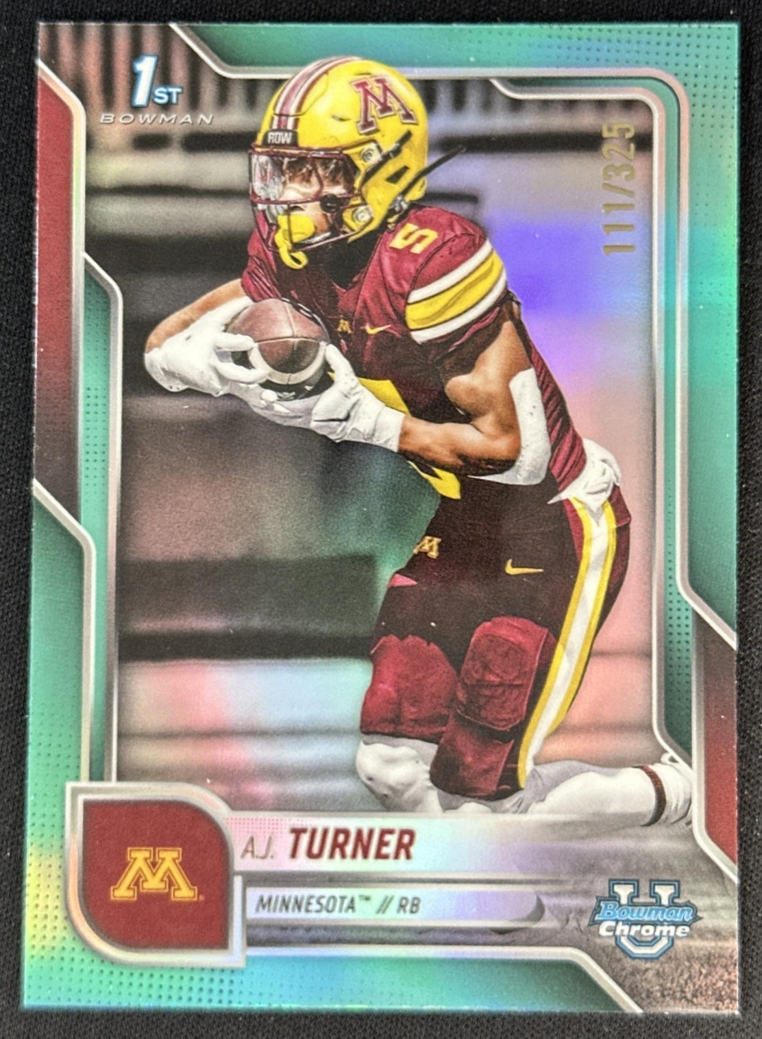 A.J. Turner 2025 Chrome University Prospects Aqua Refractor /325 Golden Gophers