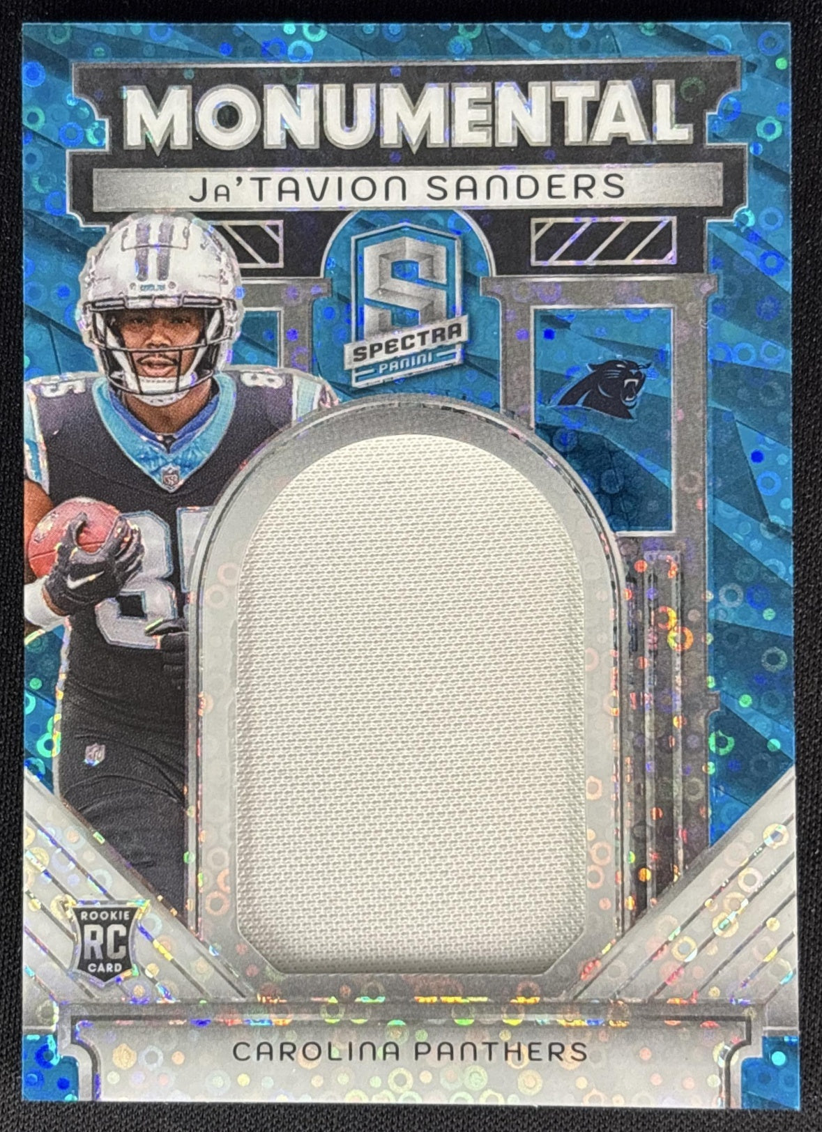 Ja'Tavion Sanders 2024 Spectra Monumental Memorabilia Blue Neon /50 Panthers Sports Trading Cards