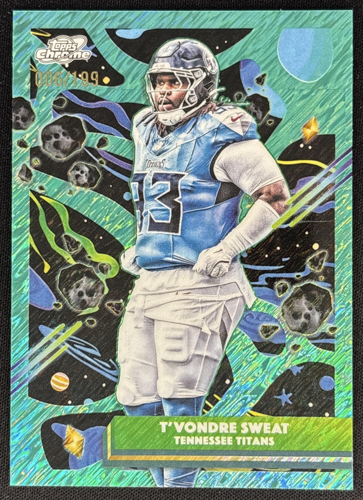 T'Vondre Sweat 2025 Topps Cosmic Chrome Aqua Equinox Refractor /199 Titans Sports Trading Cards