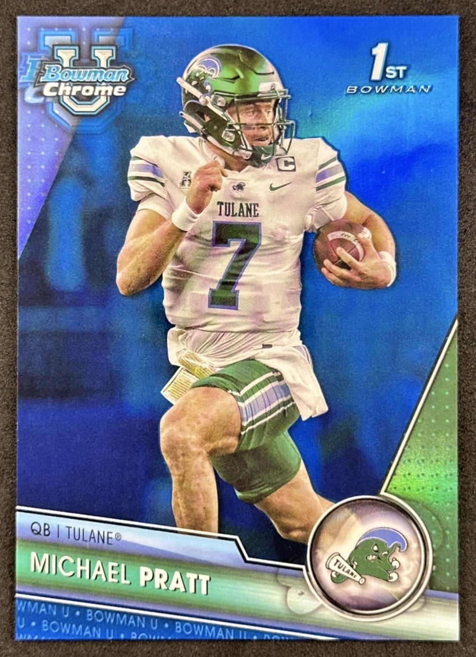 Michael Pratt 2023 Bowman University Chrome Blue Refractor /199 Green Wave