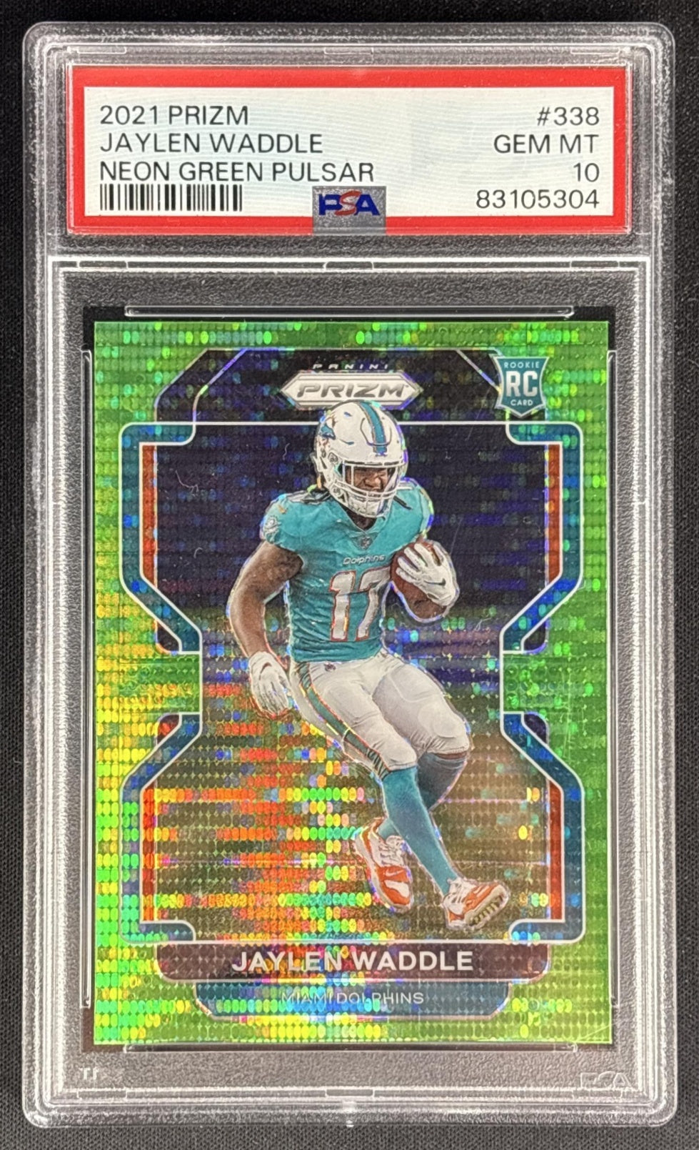 Jaylen Waddle 2021 Panini Prizm Neon Green Pulsar PSA 10 Dolphins