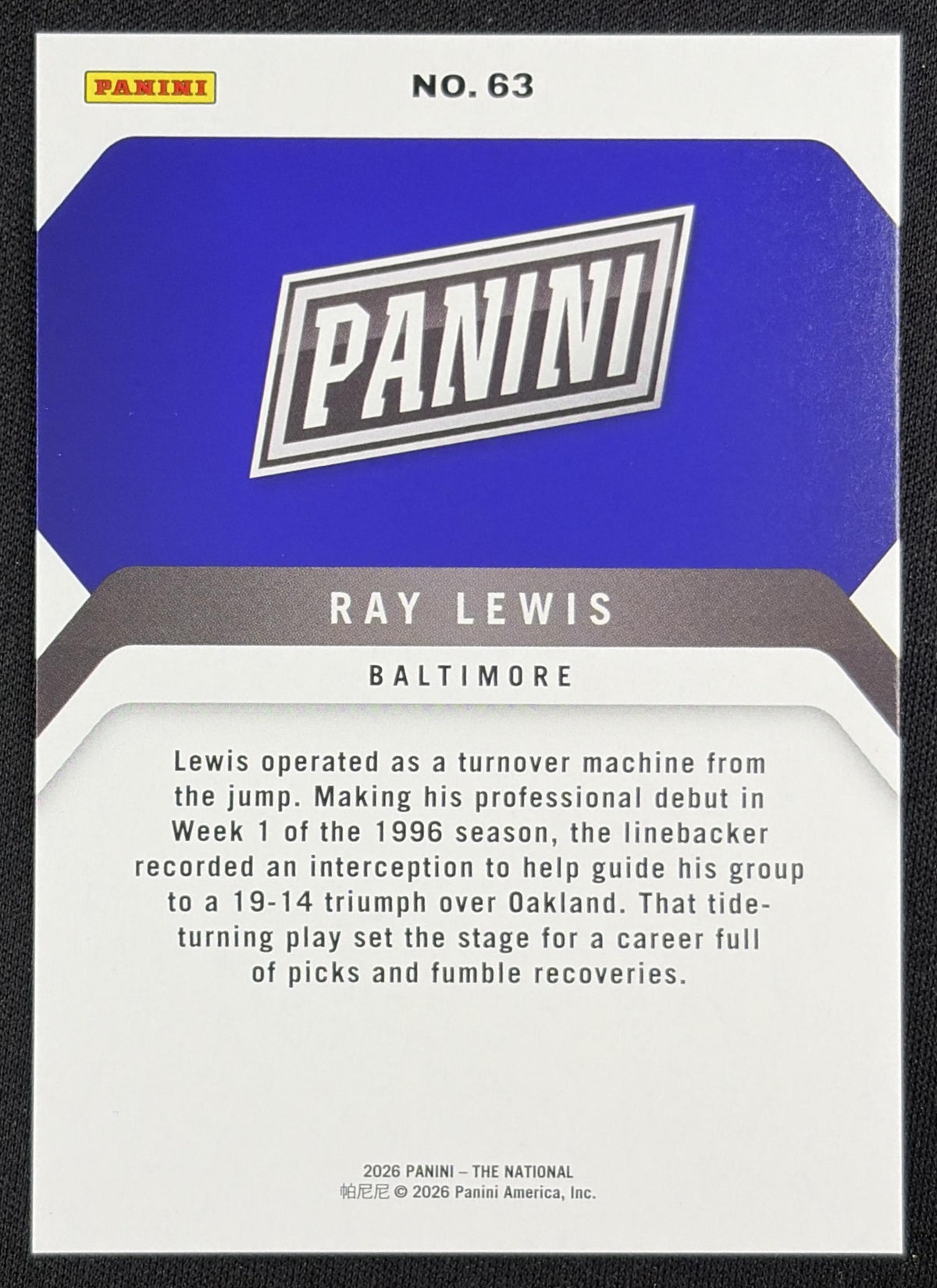 Ray Lewis 2026 Panini NSCC Silver Pack Foil