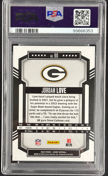 Jordan Love 2023 Score Green /6 PSA 7 NM Green Bay Packers #90