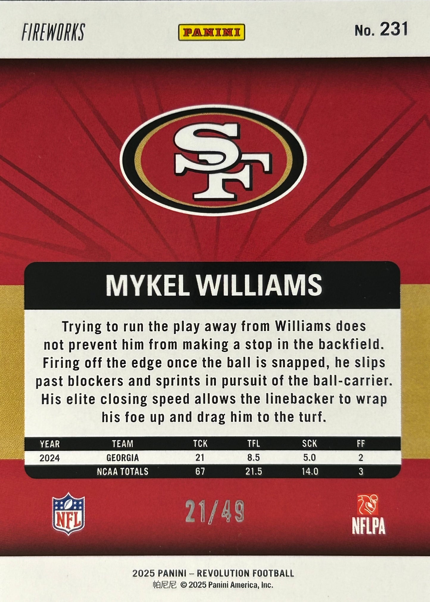Mykel Williams Revolution /49 Rookie 49ers