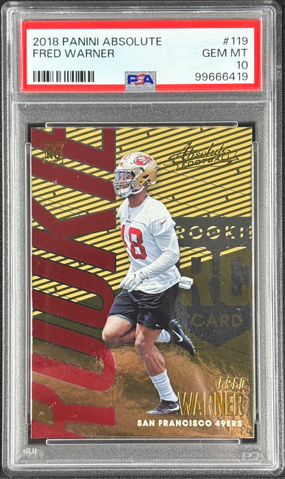 Fred Warner 2018 Absolute PSA 10 Gem Mt Rookie RC #119 San Francisco 49ers POP 5