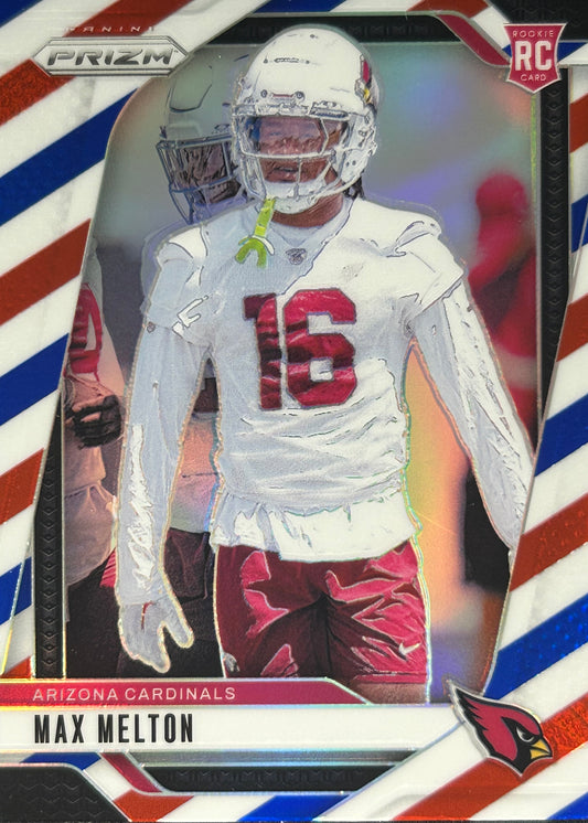 Max Melton Prizm Red White Blue Rookie Cardinals
