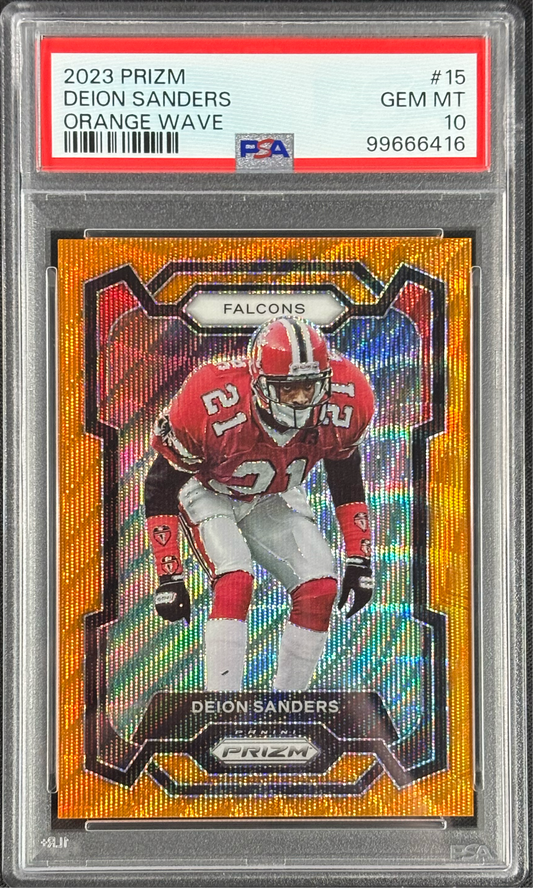 Deion Sanders 2023 Prizm Orange Wave /60 PSA 10 Gem Mt Atlanta Flacons #15