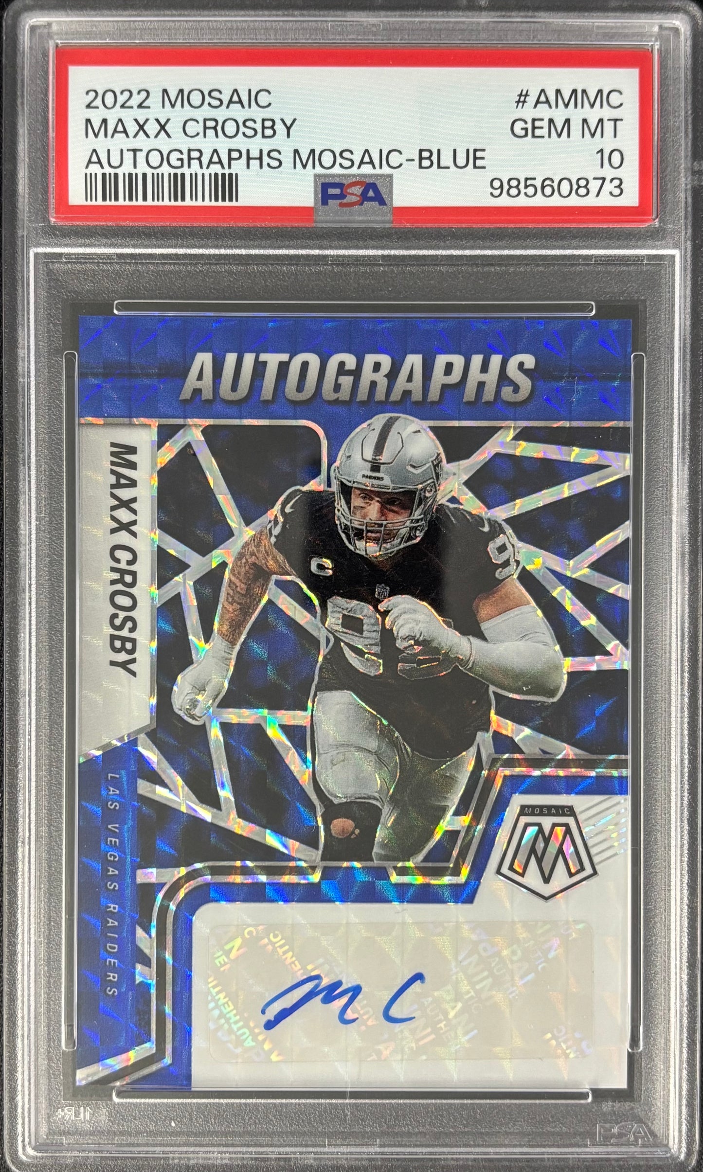 Maxx Crosby 2022 Mosaic Blue Autographs /99 PSA 10