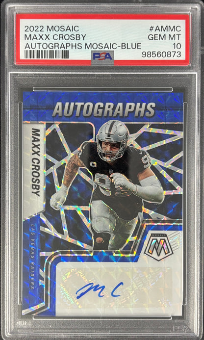 Maxx Crosby 2022 Mosaic Blue Autographs /99 PSA 10