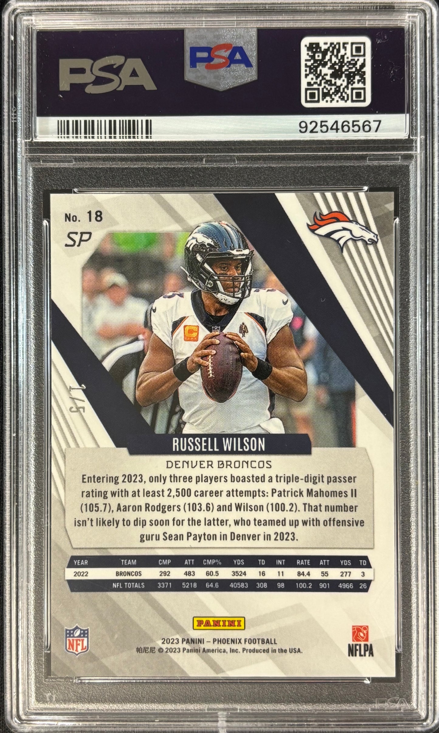 Russell Wilson Phoenix Onyx 1/5 PSA 10 Broncos Giants