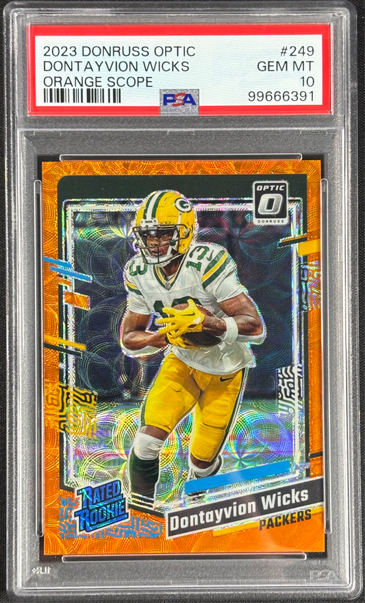 Dontayvion Wicks 2023 Optic Orange Scope /79 PSA 10 Gem Mt #249 Green Bay Packers