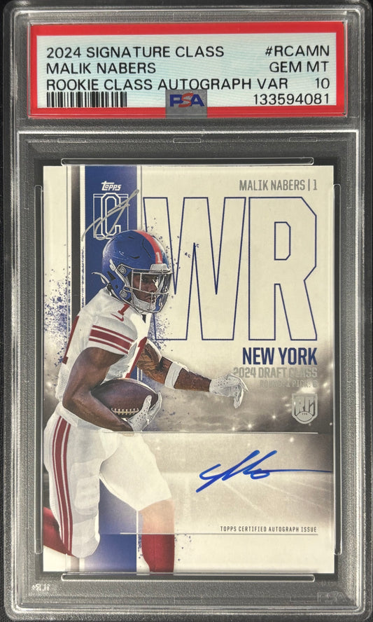 Malik Nabers Signature Class Auto PSA 10 Rookie Giants