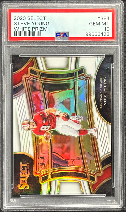 Steve Young 2023 Select White /35 PSA 10 Gem Mt #384 Prizm San Francisco 49ers Field Level